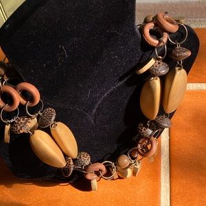 Necklace - Various Woods & Antique Appearing Metal